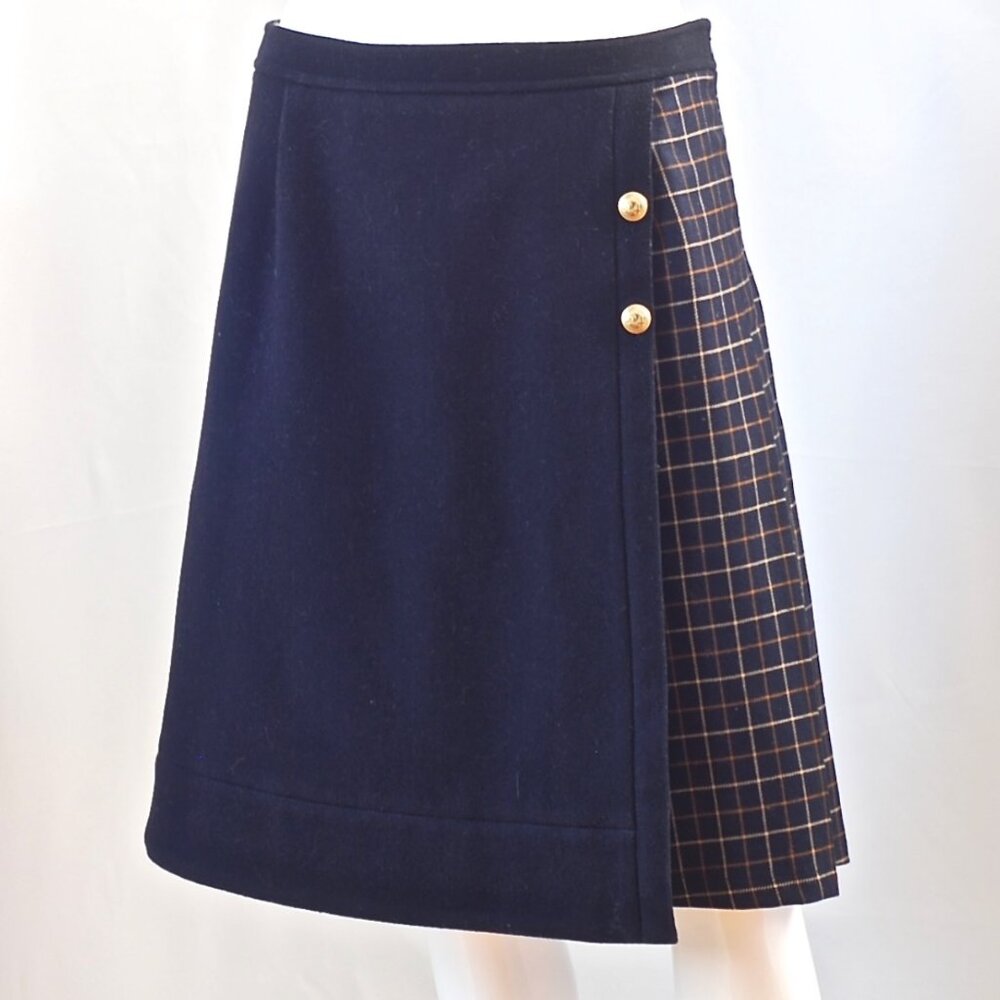 Yoshi Kondo 1990's Wool Skirt With Pleated Plaid Inset On One Side - Japan